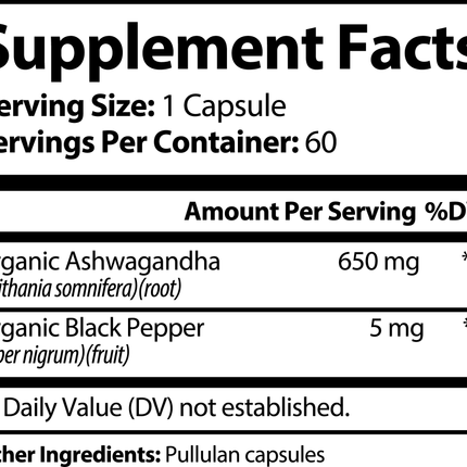 Ashwagandha w/Black Pepper (Adaptogen Capsules)