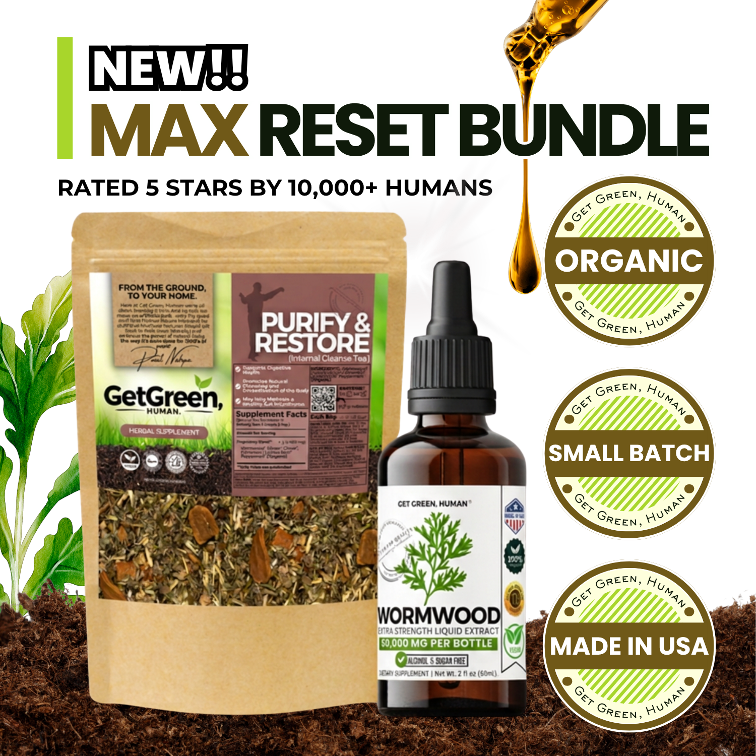 Max Detox Bundle | Herbal Cleanse Tea & Wormwood Tincture Bundle | Detox Tea + Herbal Drops