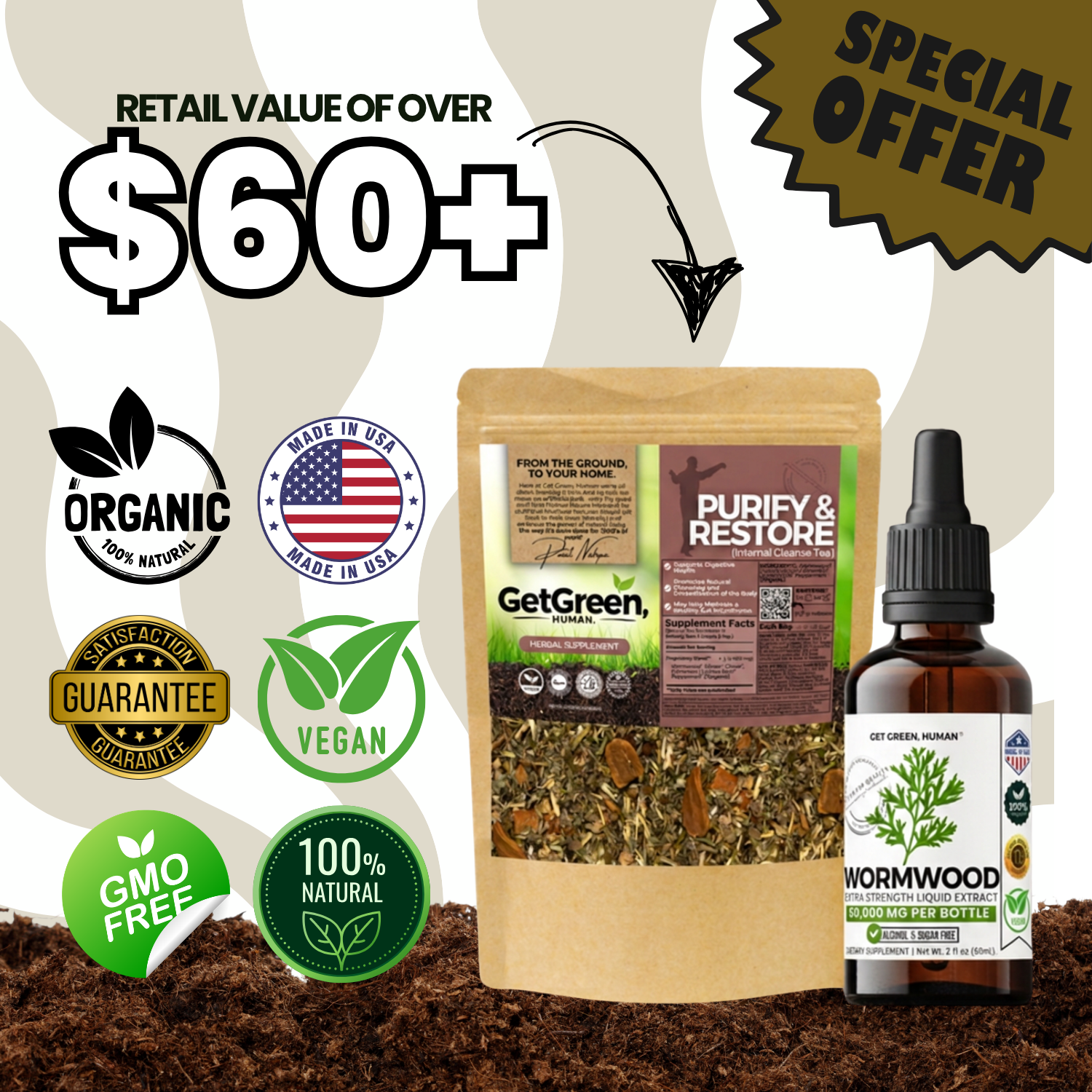 Max Detox Bundle | Herbal Cleanse Tea & Wormwood Tincture Bundle | Detox Tea + Herbal Drops